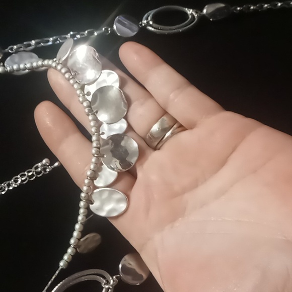Long and layered silver tone circle link & coin style necklaces both ny & co. - Picture 9 of 9